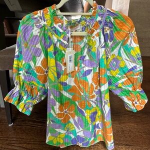 Ramy Brook New York Trixie Puff Sleeve V-Neck Blouse